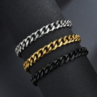 Pulseira Masculina De Corrente Cubano Preta Prateada Estilo Simples De 3 / 5 / 7 / mm