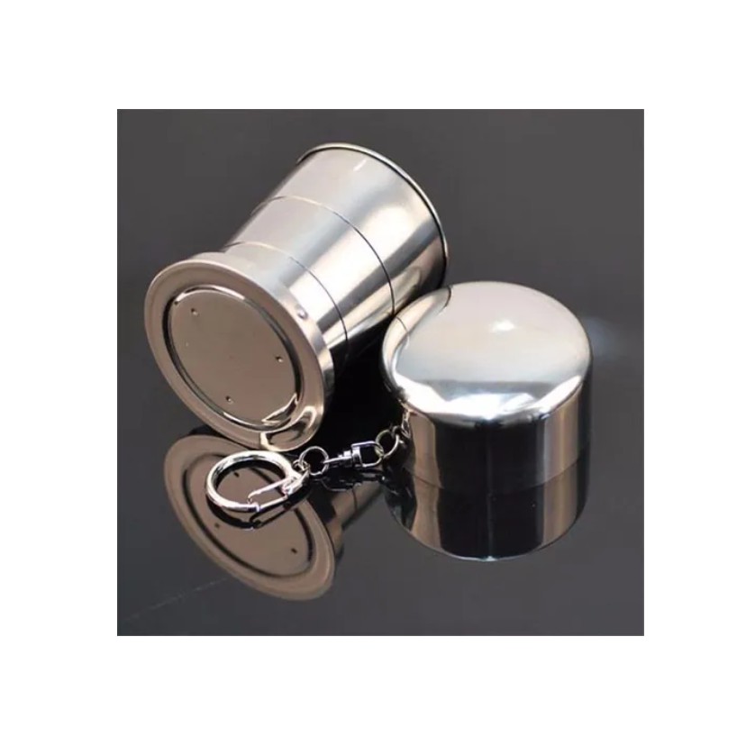 Chaveiro C/ Copo Retrátil Dobrável De Aço Inox 150ml Viagem
