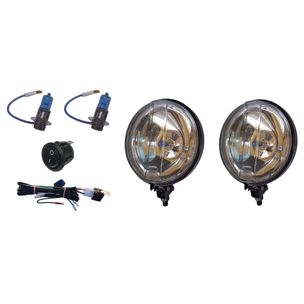Kit de Farol Milha Auxiliar Redondo KOMBI Universal Completo Lentes de Vidro e Carcaças de Aço