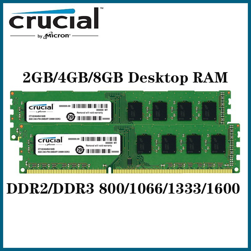 Crucial DDR3 2GB 4GB 8GB 1066/1333/1600MHz PC RAM Memória DIMM PC2 DDR2 800MHz