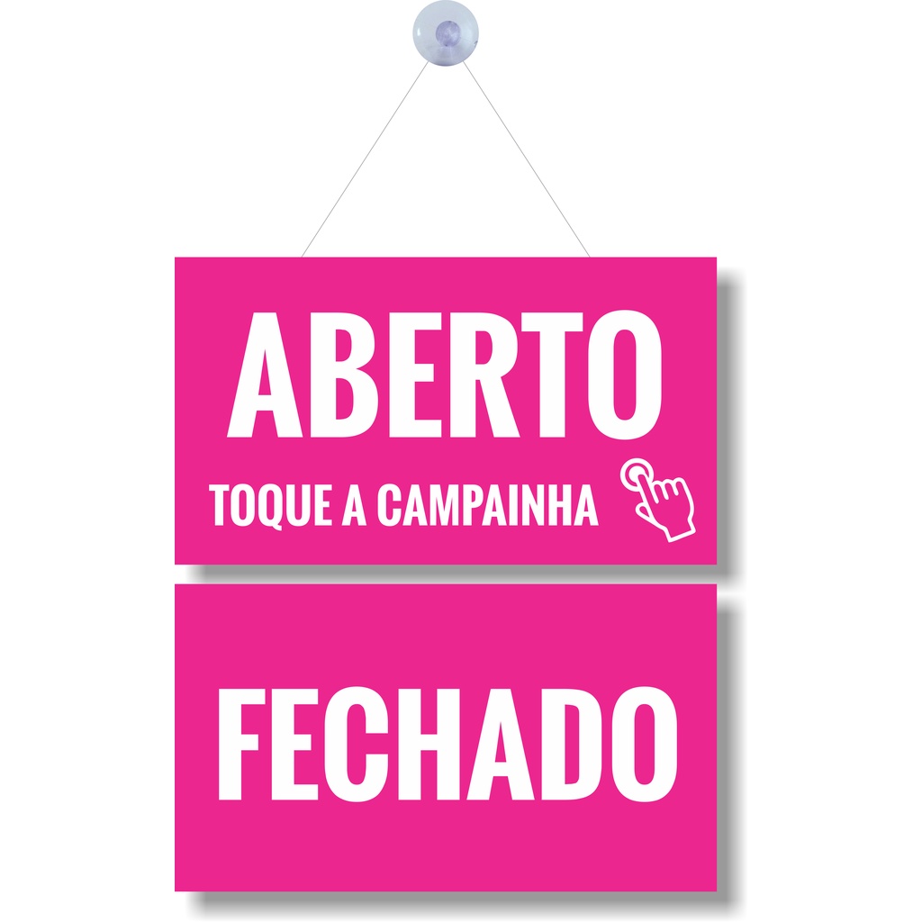 Placa Aberto Fechado Com Aperte A Campainha Pvc Botao Rosa