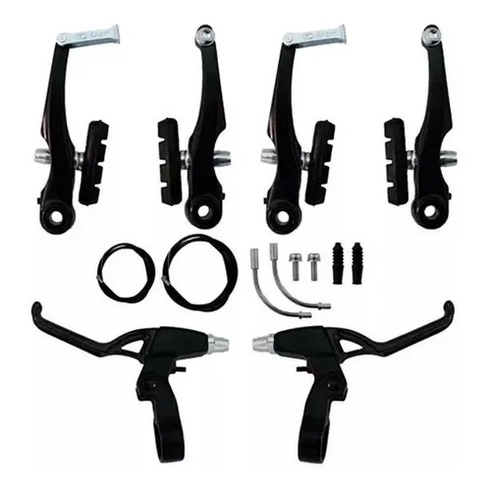 kit Freio V-brake de Nylon Preto Mtb para bicicleta Bike Com Manete E Cabos completo