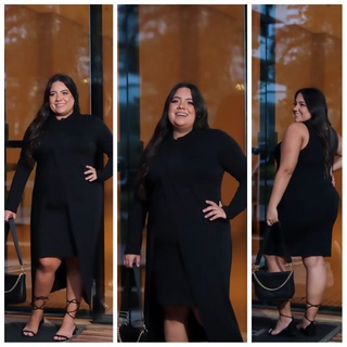Vestido Tubinho Cardigan com Gola Plus Size