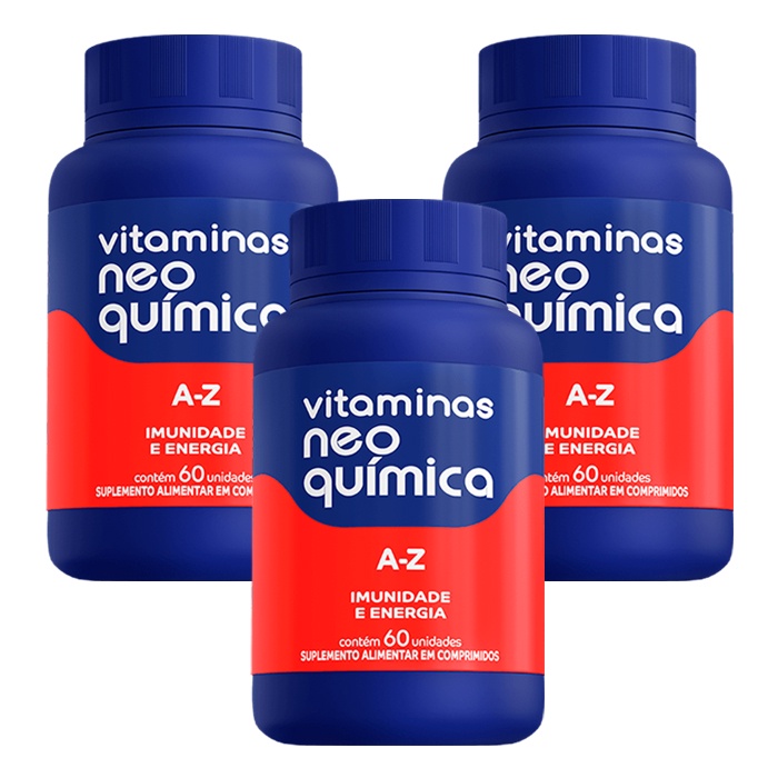 Kit 03 unidades de Vitamina Neo Química AZ Imunidade e Energia 60 Cápsulas