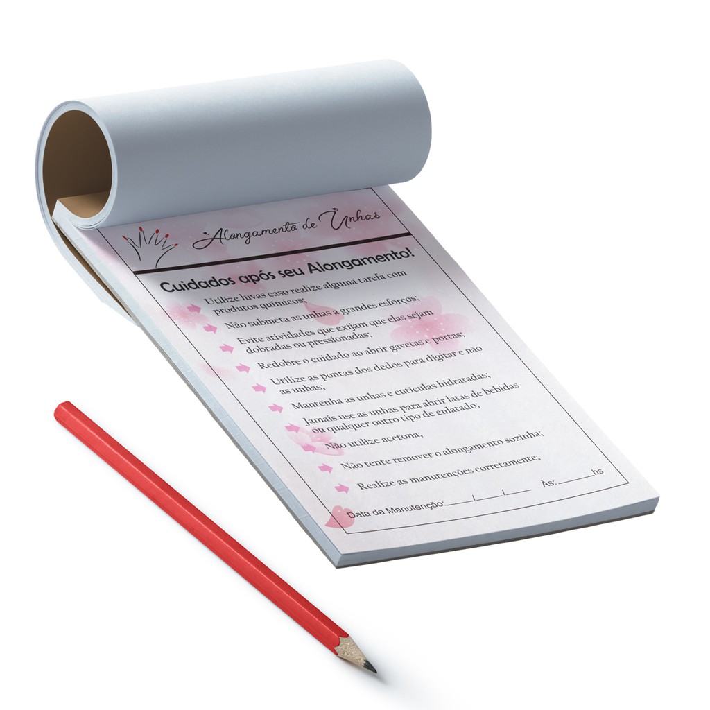 Bloco c/ 100 Folhas Cuidados Com Alongamento De Unhas em Oferta na Shopee