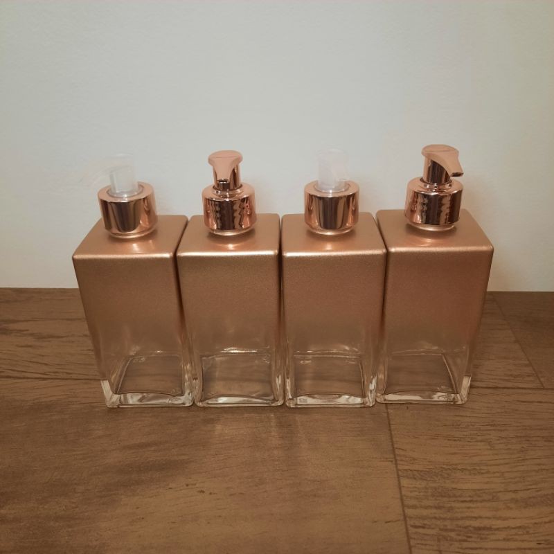 1 ou 2 Vidros saboneteira 250ml retangulares rosé com transparente com válvula spray,pump rosé gold ou rosé