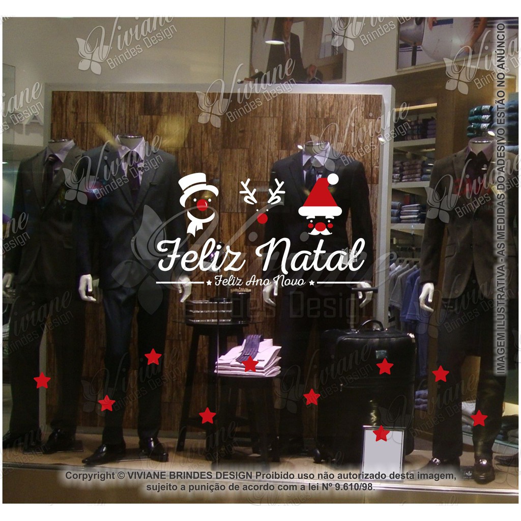 Adesivo Feliz Natal Ano Novo Loja vitrine Estrelas Branco e Vermelho Mod 09  2 | Shopee Brasil