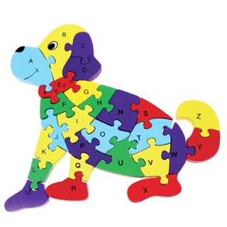 Quebra-cabeça Madeira Infantil Educativo Montessori Animal Cachorrinho Com 26 Peças do Alfabeto em Oferta na Shopee