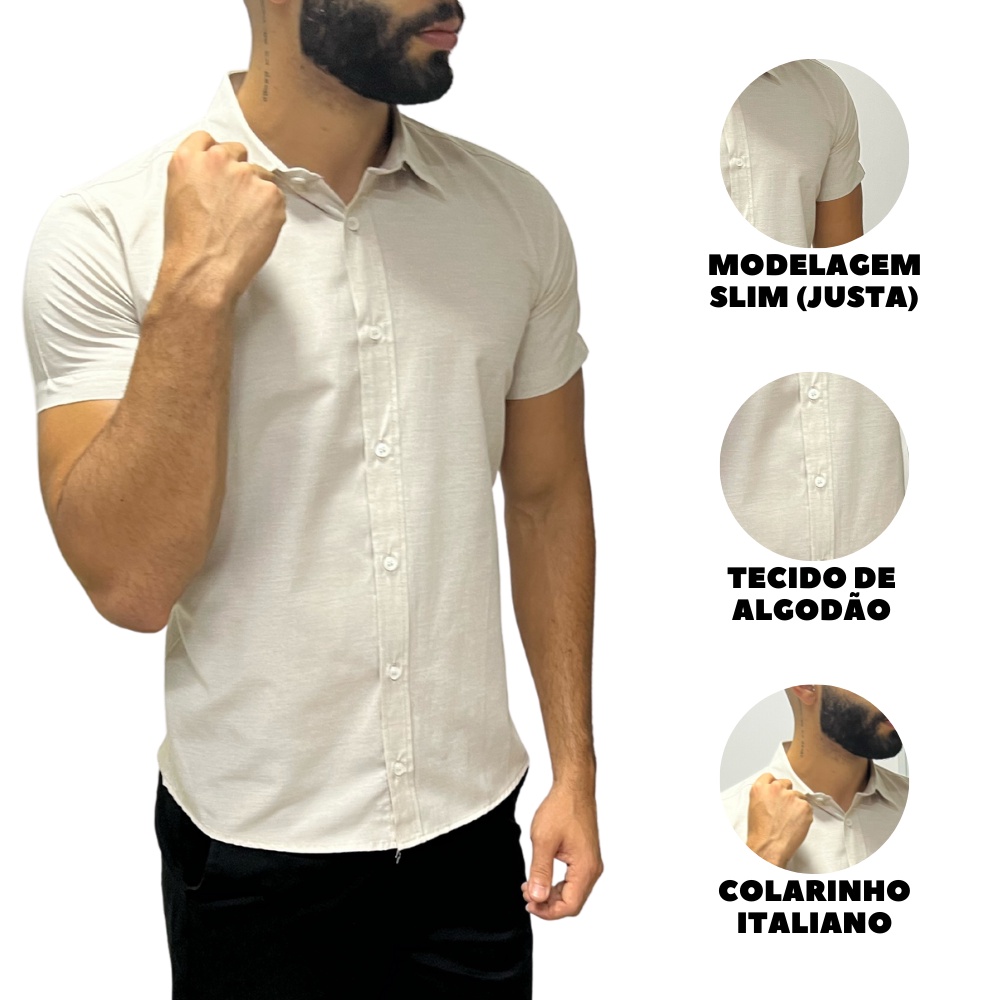 Camisa Social Masculina Slim Fit Camisa Social Manga Curta Com Algodão Camiseta Social Slim Sem Bolso