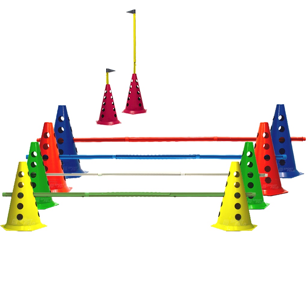 10 Cones Furados Com 5 Barreiras E Sinalizador Agilidade Funcional