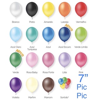 50 Balão Pera liso numero 7” pic pic cores a escolha em Oferta na Shopee