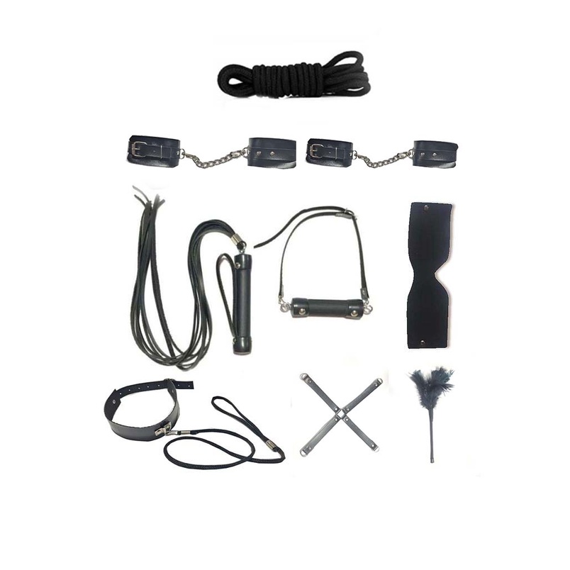 Kit Bondage 9 Peças em Couro Sintético