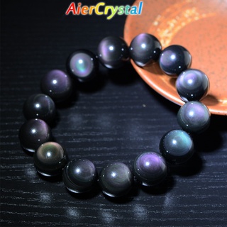 Pulseira De Contas Obsidianas De Arco-Íris Natural Lucky Feng Shui Quartzo Jóias De Cura Casal 6/8/10/12/14/16mm