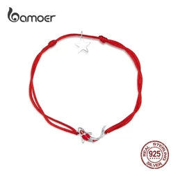 Bamoer 925 Prata Esterlina Guardião Sorte Koi Corda Corrente Pulseira Com Estrela Esmalte Amizade