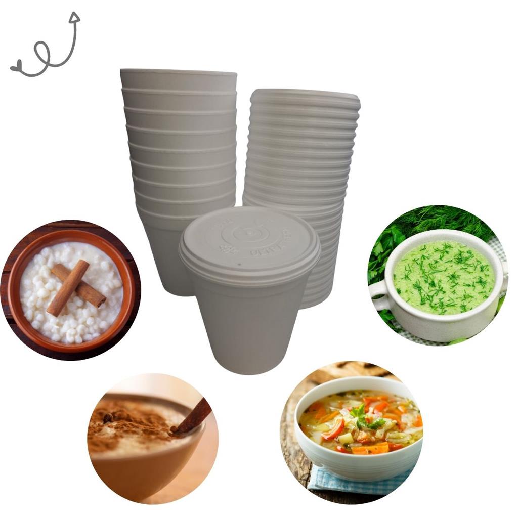 100 Pote de Isopor Com Tampa Termico 480ml Acai Caldos Sopas