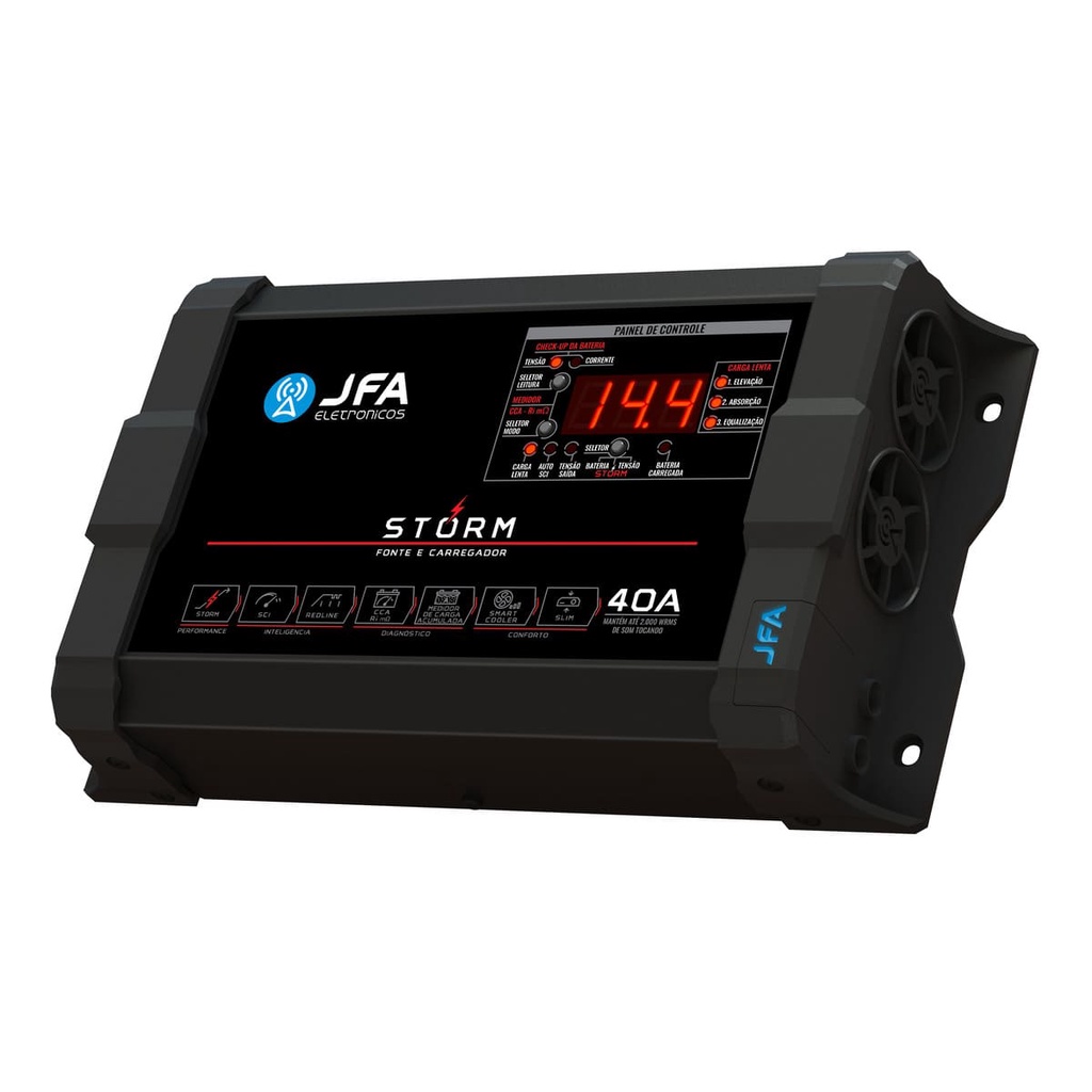 Fonte Carregador Automotivo JFA Storm 40A Bivolt Voltímetro Amperímetro Com Diagnóstico de Bateria em Oferta na Shopee