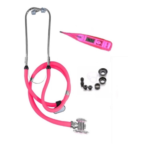 Kit Estetoscópio Duplo Rappaport + Termometro Pink