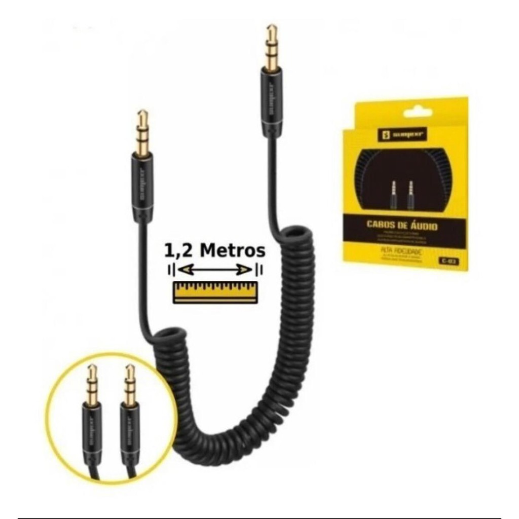 Cabo P2 Para P2 Espiral 1.20 Metros Sumexr C-03 Plug Dourado