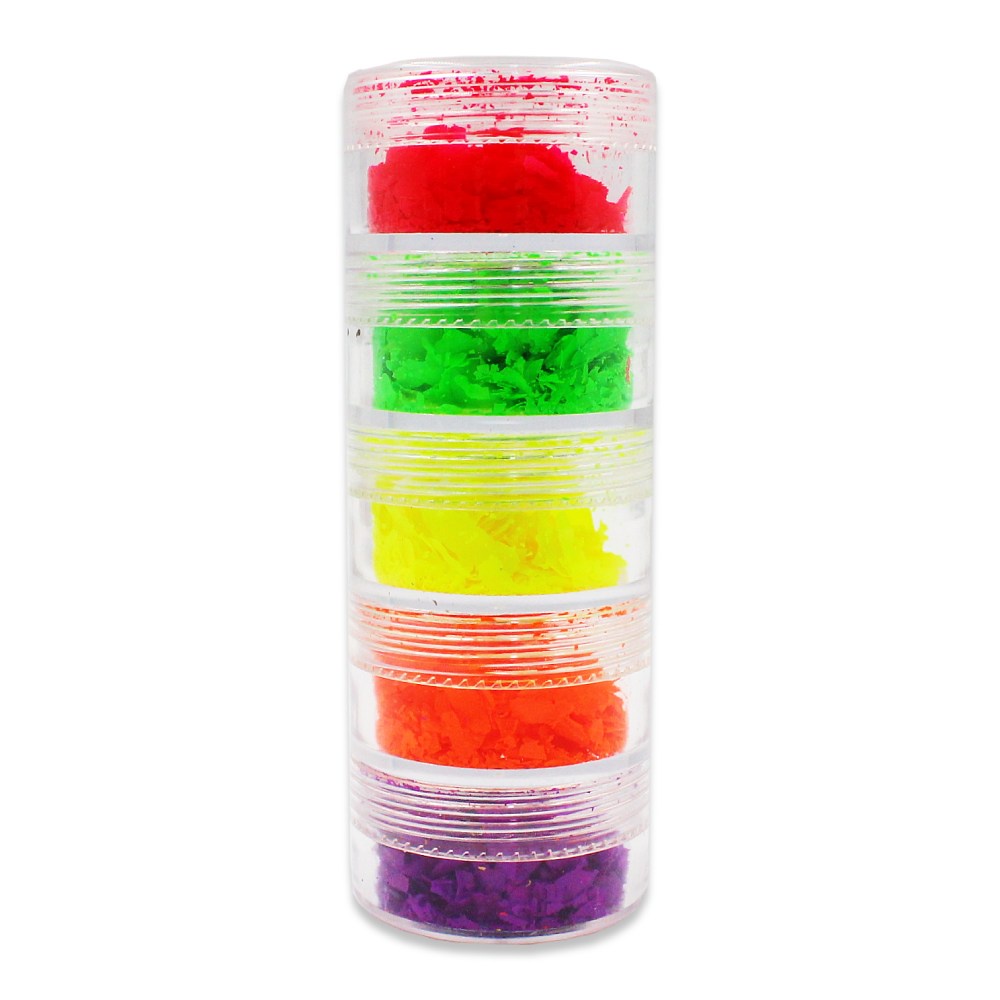 Torre De Flakes Neon 5 Cores Flocos Coloridos Art Nail Design Art Nail Encapsular Brilha Na Luz Decoração