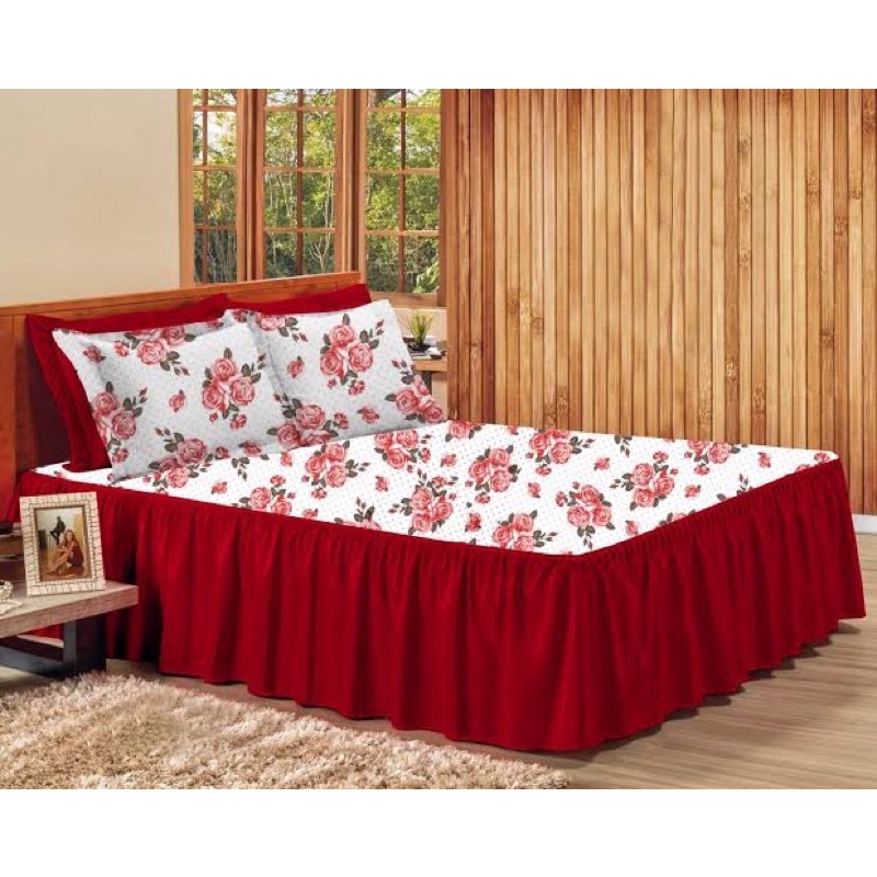 colcha casal estampada floral Oxford com fronhas 2.50x2.60 em Oferta na Shopee