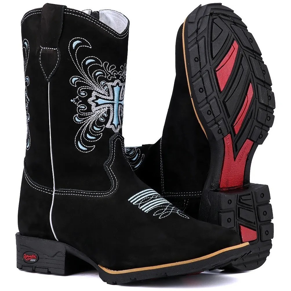 Bota Texana Infantil Feminina Country Infantil Couro Unissex Cruz Verde Festa em Oferta na Shopee