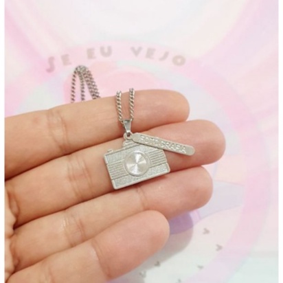 Colar Fotografia aço inox cirúrgico câmera fotográfica fotografa pingente formatura profissional profissão gargantilha corrente presente