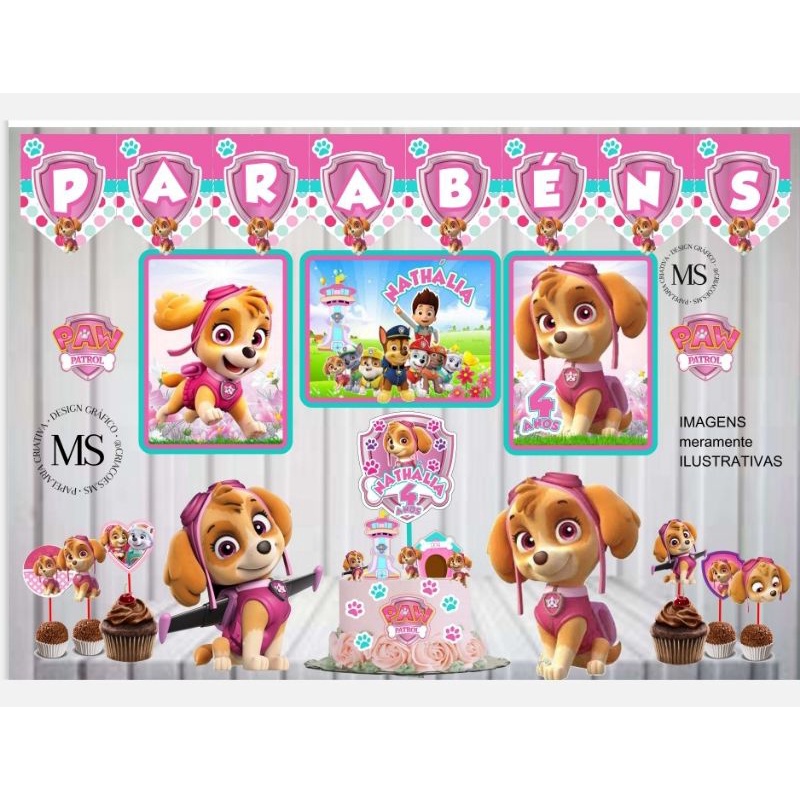 Kit Festa Patrulha Canina Personalizado Só um Bolinho | Mesversário Aniversário | 40 itens | Decoração