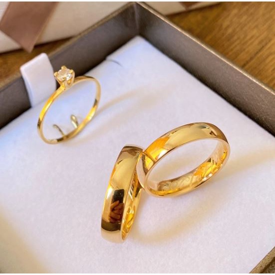 Par De Aliança casamento noivado 4mm Tungstênio  Banho Moeda Antiga + Anel solitário COD-20