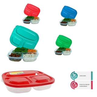 Pote Para Alimento 3 Divisórias Marmita Kit Com 6 Peças