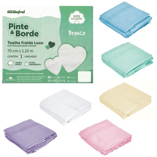 Toalha Fralda Luxo Incomfral Lisa 70cm x110cm Pinte e Borde Pacote Com 03 Unidades em Oferta na Shopee