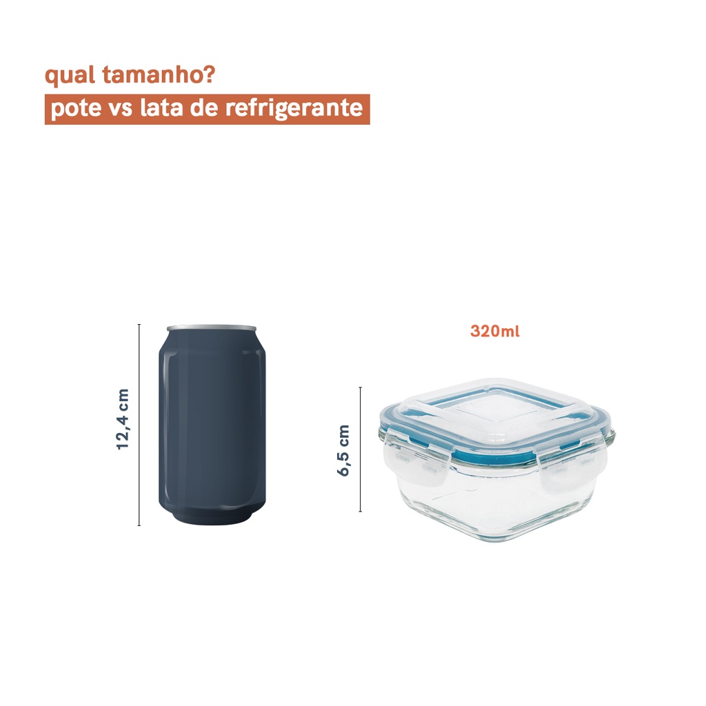 Detalhes do POTE DE VIDRO QUADRADO DE 320 ML C/ TAMPA TRANSPARENTE