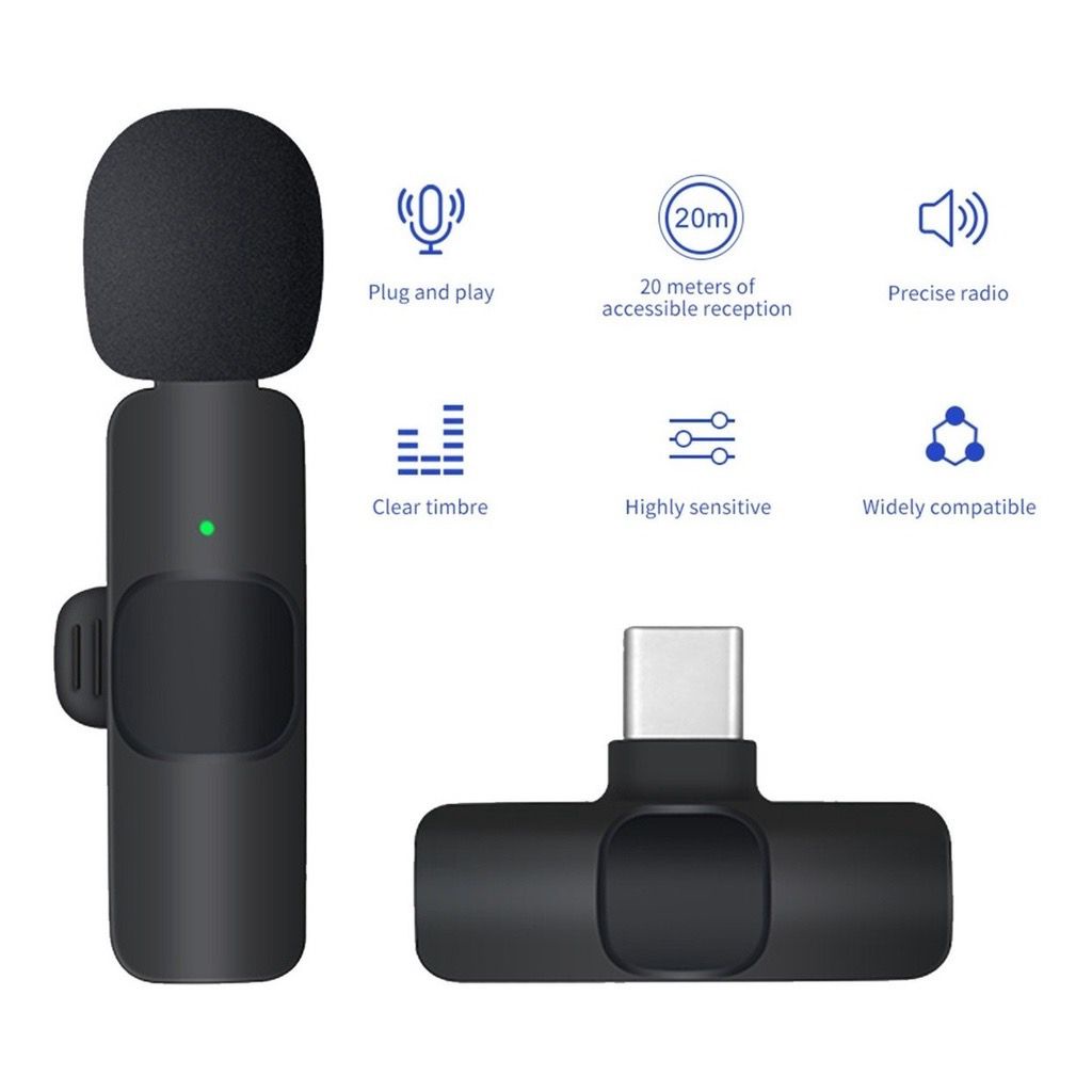 Microfone De Lapela Carregamento Usb Tipo C e IOS Sem Fio Gravação De Áudio