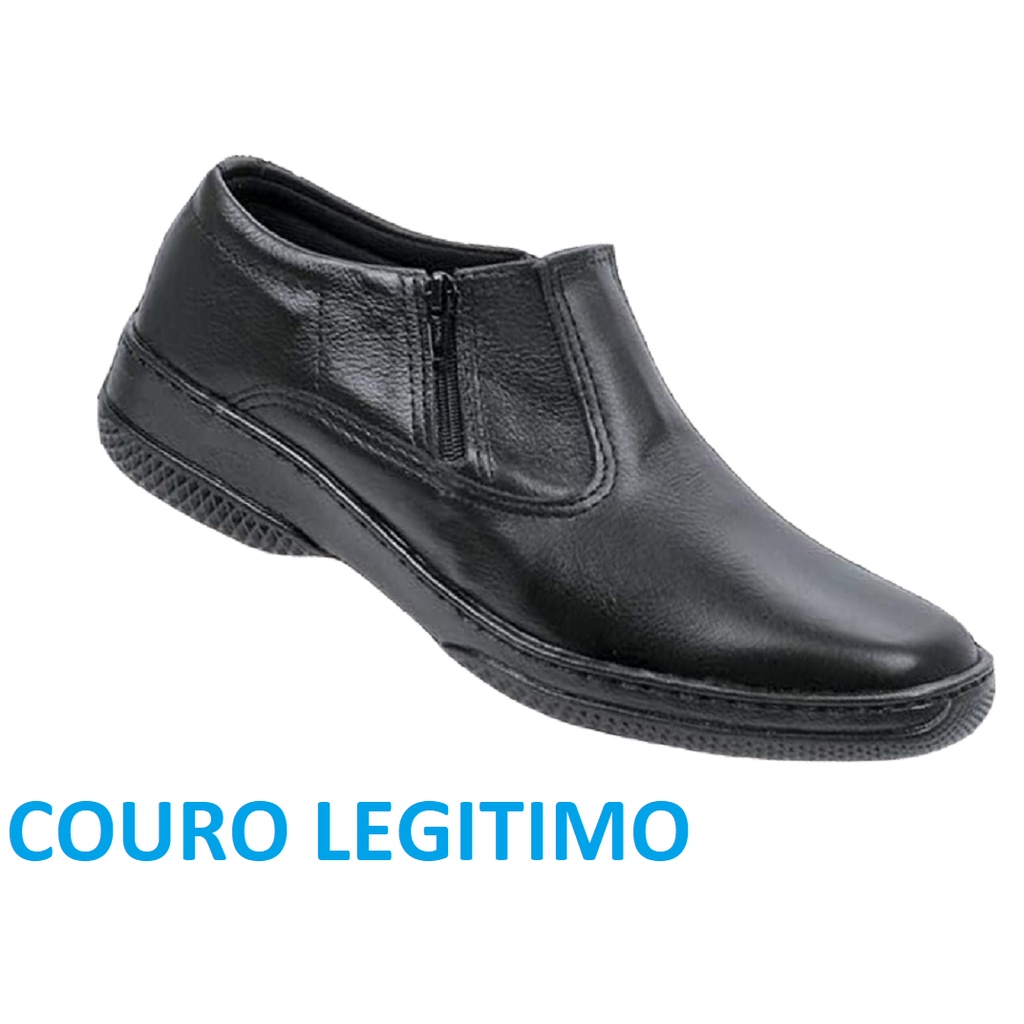 Sapato Social Masculino Couro Cor Preto Preta Com Ziper Estilo Meia bota cano curto baixo Cor Preto