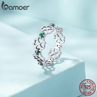 Anel Bamoer 925 Prata Verde Sorte Quatro Folhas Trevo Bijuteria Para Mulheres Fashion Acessórios