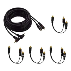 Kit 01 Cabo Rca 5 Metros + 4 Cabos Y 2 Macho / 1 Fêmea