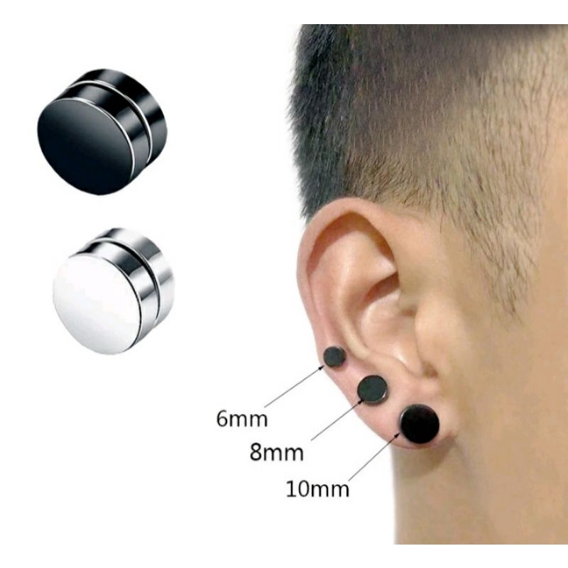 Par de Brinco Pressão Imã Magnético Prata Preto Não Precisa Ter Furo Na Orelha em Oferta na Shopee