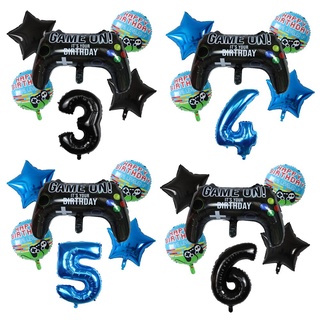 6Pcs Preto Gamepad Jogo Na Festa Tema Adulto Folha Número Azul Balões Do Chuveiro De Bebê Aniversário Das Crianças Decorações Toy Kids Presente