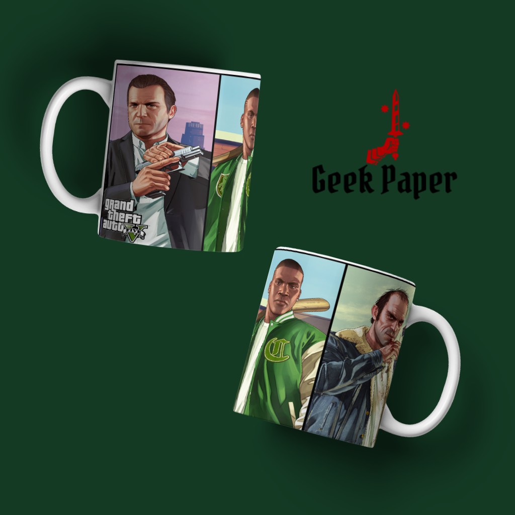 Caneca de Porcelana GTA V 5 Grand Theft Auto Michale Franklin Trevor Cozinha Decoração