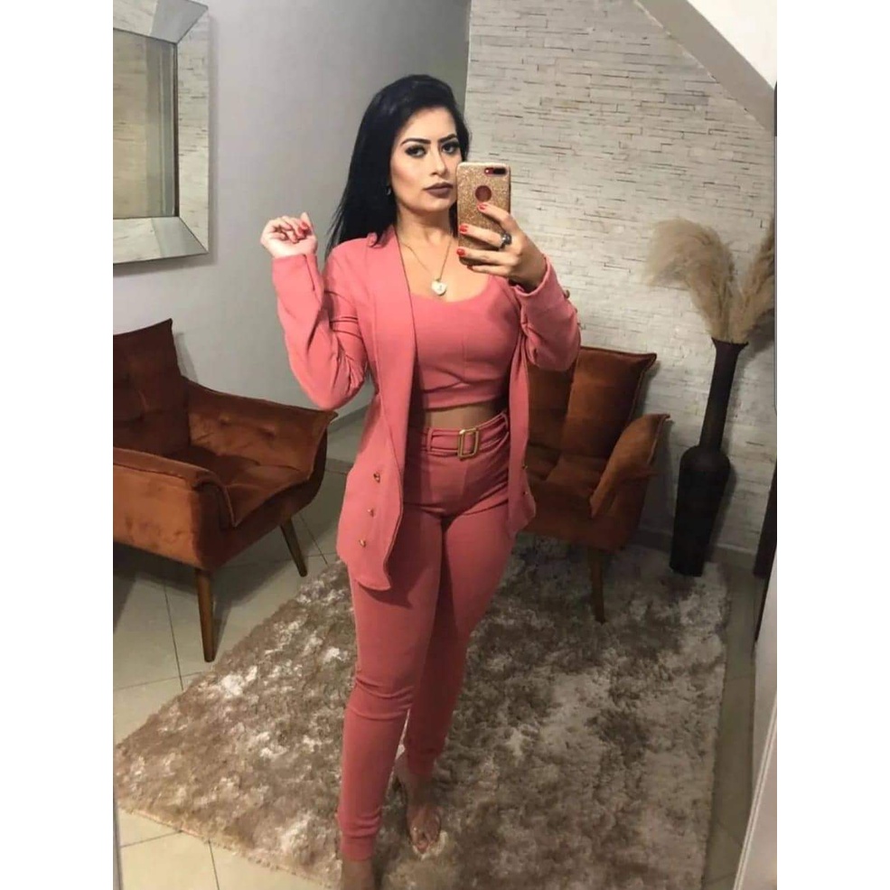 CONJUNTO BLAZER E CALÇA CROPED FEMENINO TAMANHO UNICO