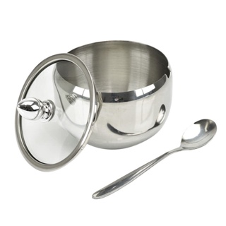 Açucareiro de Inox com Tampa de Vidro e Colher em Oferta na Shopee
