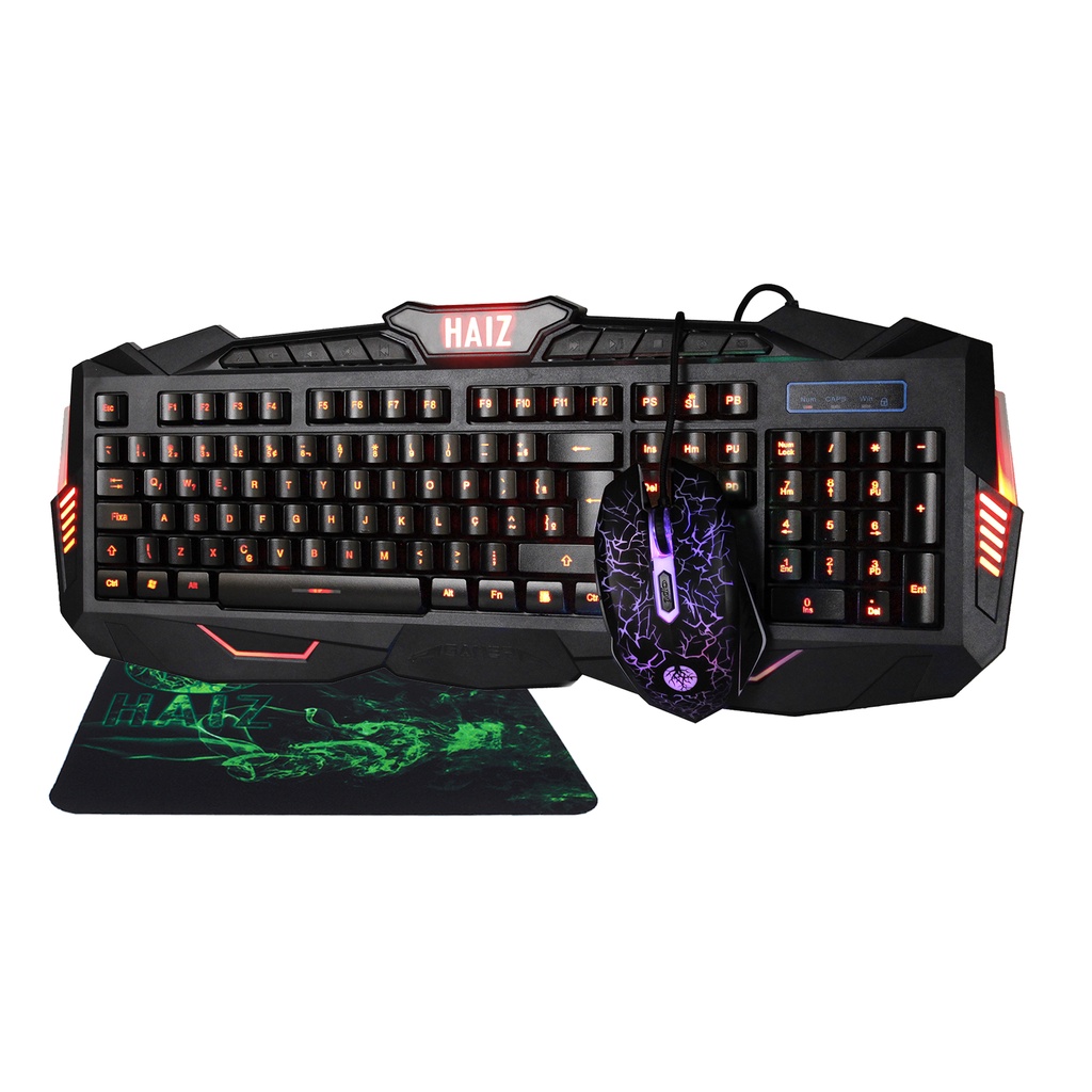 Kit Teclado e Mouse Gamer Haiz Semi Mecânico ABNT2 Led RGB USB HZ-545 ...