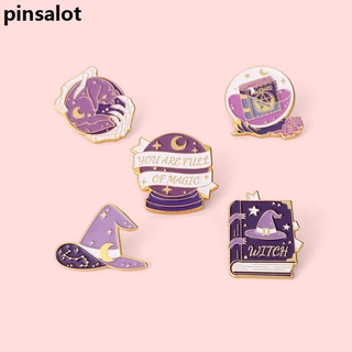 Atacado Bruxa Artesanato Alfinetes Esmalte Personalizado Roxo Mago Livro Bola Gato Broches Lapela Crachás Bolsa Gótico Joia Presente