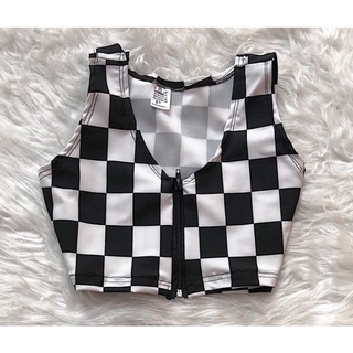 Cropped Xadrez Branco Preto Moda Feminina Inverno PRESENTE DIA DOS NAMORADOS Tumblr Harajuku Kawaii