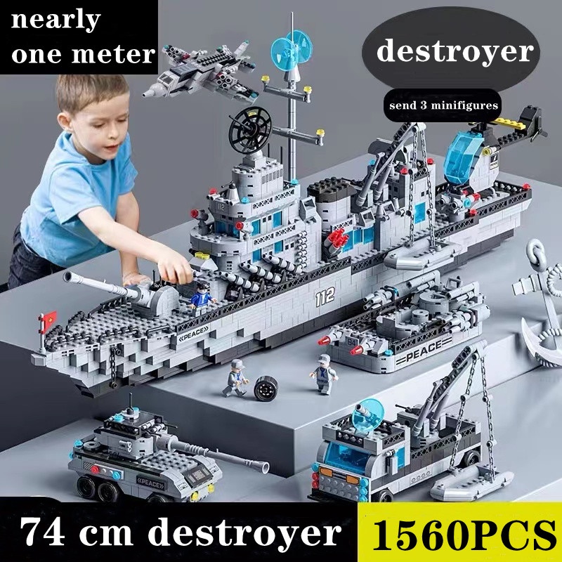 1266 Pcs LEGO Porta-Aviões Blocos De Construção Montados Brinquedo Destruidor De Mísseis Série Militar Enorme Presente P