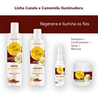 Kit Cabelos Iluminados Canela e Camomila Capi Hair Abelha Rainha Linha Completa: Shampoo + Condicionador + Máscara + Spray