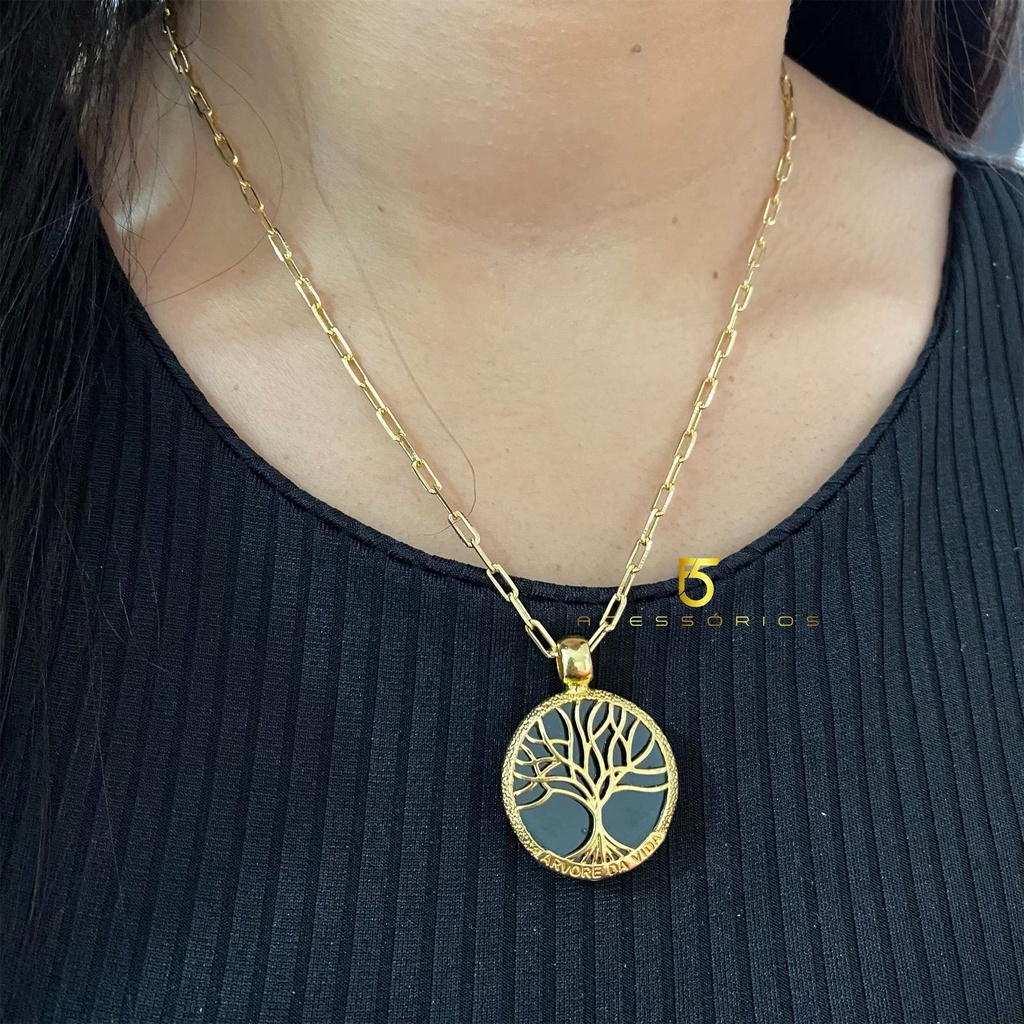 corrente feminina banhada a ouro 18k modelo lindo com pingente arvore ...