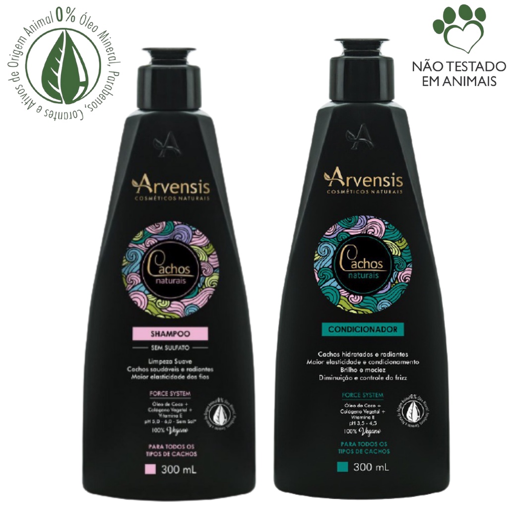 Kit arvensis cachos naturais shampoo e condicionador 300ml para todos os tipos de cachos