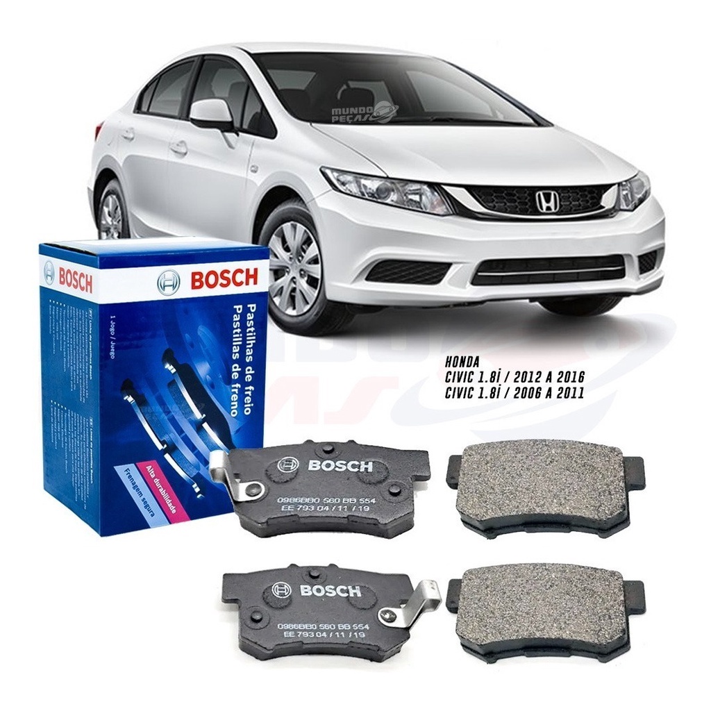 Kit Pastilha Freio Traseira Original Bosch Civic 2007 a 2014