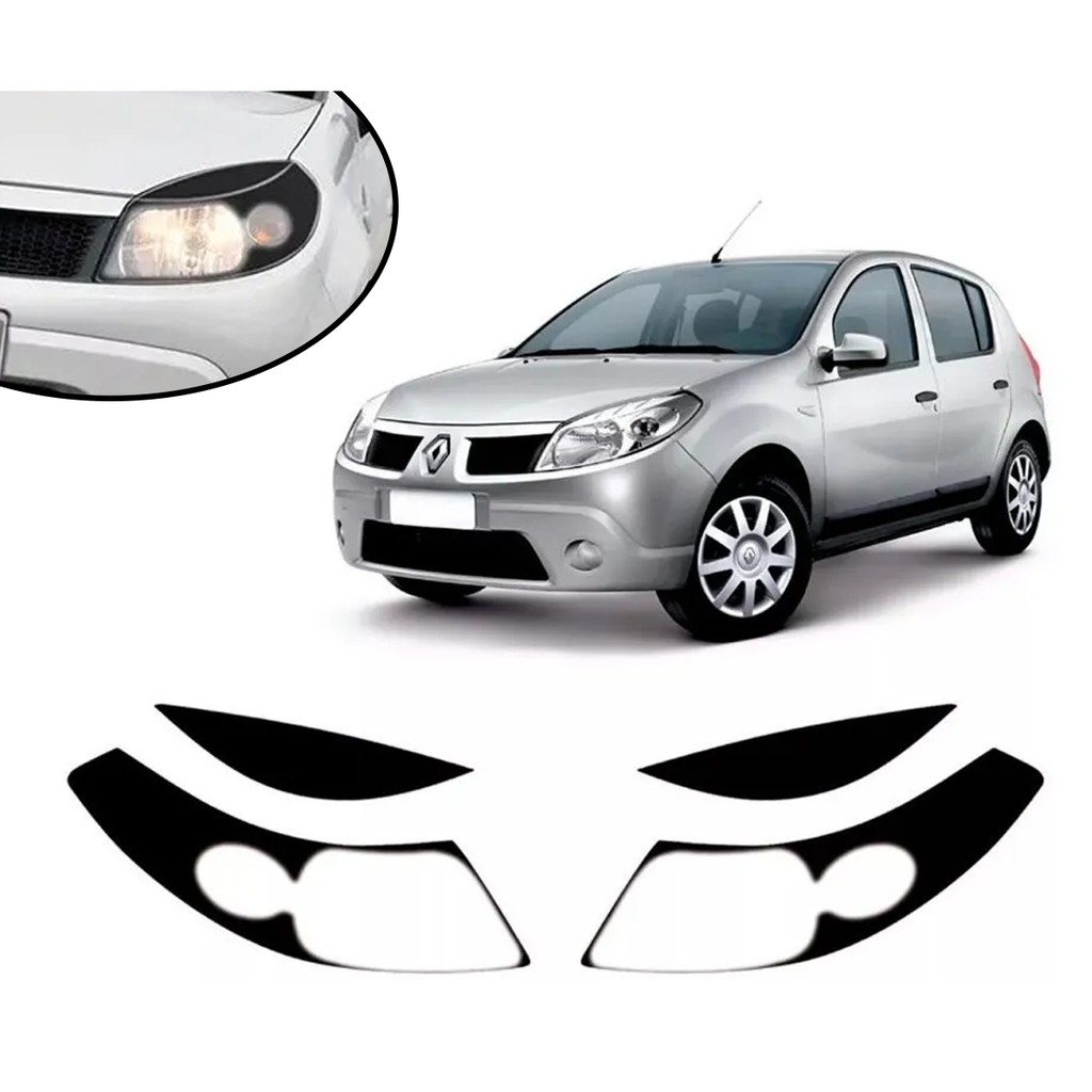 Kit Aplique Adesivo Farol Mascara Negra Renault Sandero G1