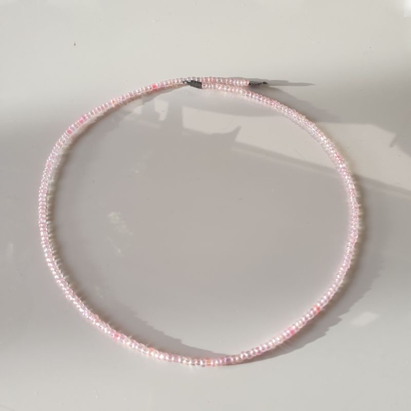 Colar de micanga Rosa transparente borel / rosa perolado / rosa metalico